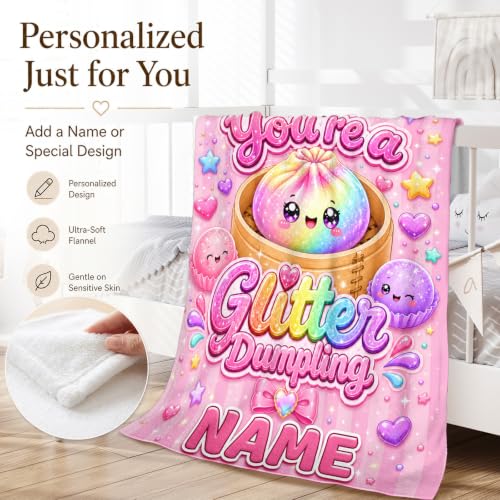 Pink Personalized Girls Dumpling Blanket - Custom Kids Throw