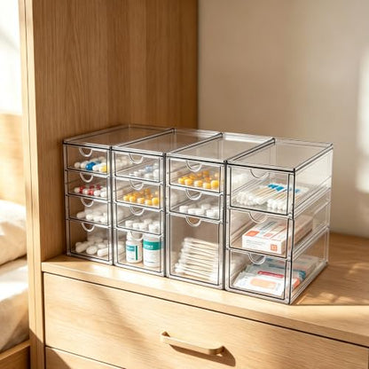 Prsildan Acrylic Desk Organizer with 14 Stackable Drawers - Clear Makeup Storage