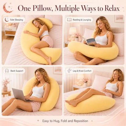 Yellow Oversized Moon Body Pillow - Crescent Full-Body Support for Sleep & Lounge