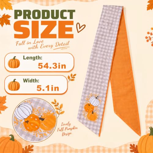 Fall Wreath Sash for Front Door - Gray White Plaid Pumpkin Decor