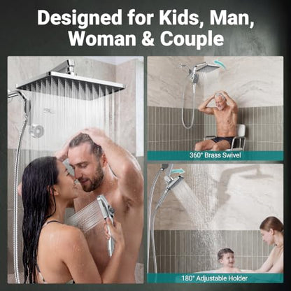12-Inch XXL Rainfall Shower Head with Handheld Combo - Chrome Polished