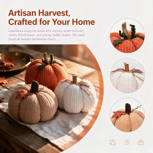 Set of 3 Crochet Fall Pumpkins - Decorative Autumn Home Decor