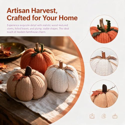 Set of 3 Crochet Fall Pumpkins - Decorative Autumn Home Decor
