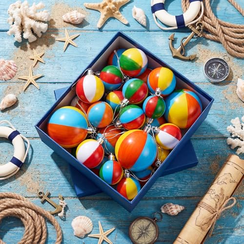 48 Pcs Mini Beach Ball Ornaments for Christmas Tree - 4 Sizes, Summer Decor