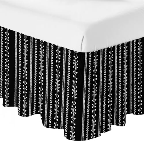 King Size Bed Skirt 16 Inch Drop Elastic Dust Ruffle Black Wrap Around Rustic Floral