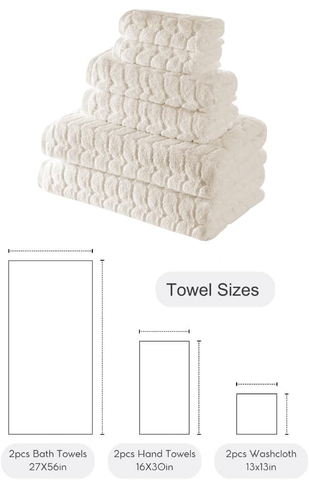 Cream Turkish Cotton Bath Towels Set of 6 - Plush Luxury Jacquard Collection