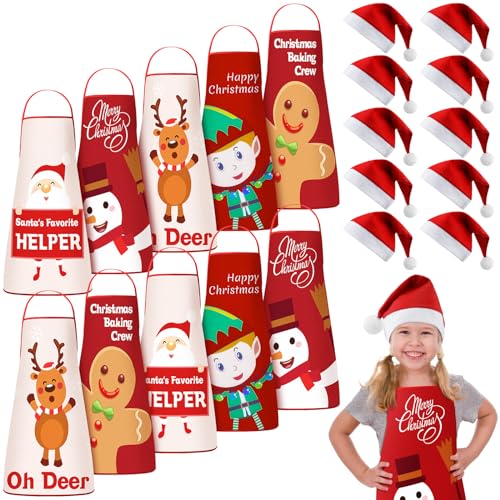 Kids Christmas Apron and Hat Set - Santa Snowman Gingerbread for Baking & Parties