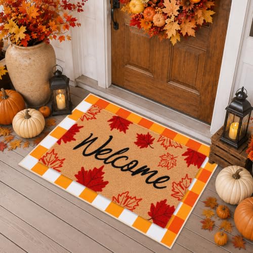 Fall Maple Leaf Welcome Doormat Set - Brown & Leaf - Outdoor Door Mat for Fall Decor