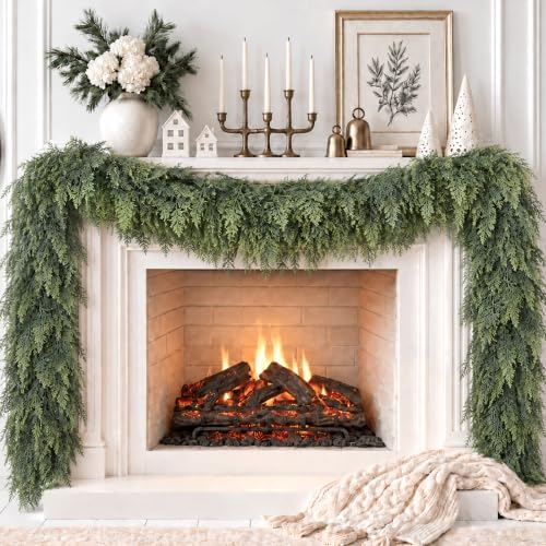9 Ft Real Touch Cedar Garland for Mantle - Artificial Xmas Decor - Variation of THIS listing