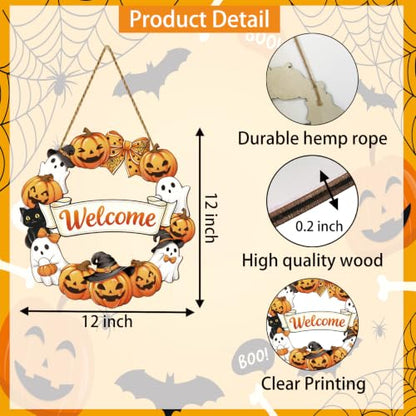 Halloween Wreath Door Decor with Pumpkin and Ghost - Fall Front Door Hanging