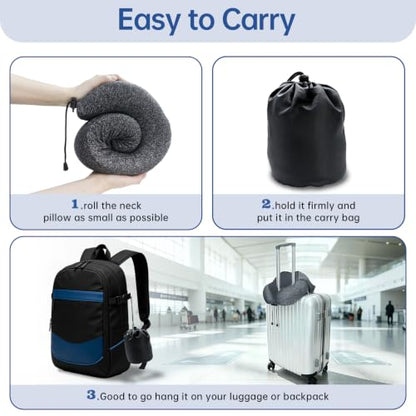Travel Neck Pillow with Hood - Memory Foam Support for Flight & Car Sleep