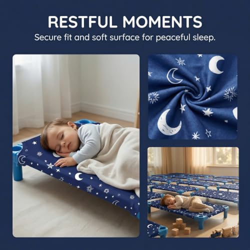 Starry Sky Fitted Cot Sheets for Daycare - 23x52 Inches, Pack of 4