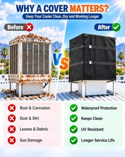 Down Draft Evaporative Cooler Cover 34W x 34D x 36H Black - Roof Swamp Cooler Protection