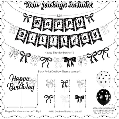 Black and White Birthday Banner and Balloon Set - Polka Dot Party Decorations