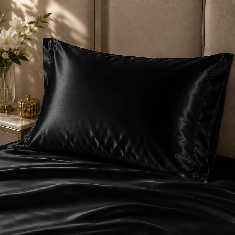 Black Satin Sheet Set 4 Piece Queen Bed Linen with Deep Pocket - Bedify Bedding