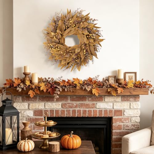 Fall Eucalyptus Wreath for Front Door - Autumn Decorations, Dried Leaf & Berry