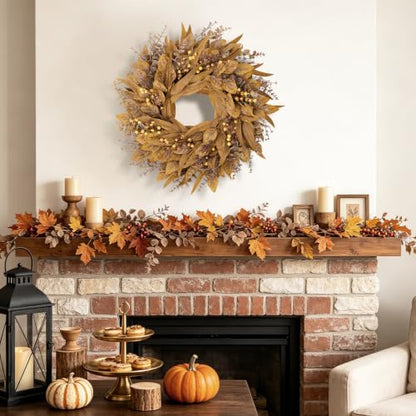 Fall Eucalyptus Wreath for Front Door - Autumn Decorations, Dried Leaf & Berry
