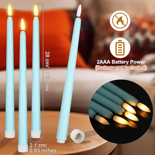 48 Pack Flameless LED Taper Candles - Teal, 11 Inch Battery Operated