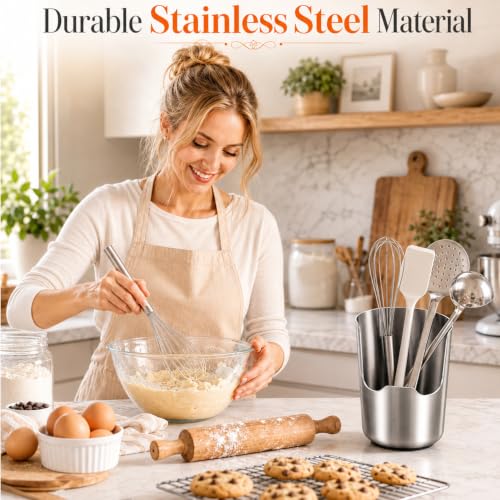 Stainless Steel Kitchen Utensil Holder 2-in-1 Pot Lid & Spoon Rest Organizer