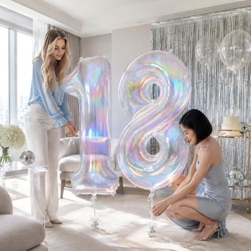 40 Inch Iridescent Number 1 Foil Balloon for Girls 1st Birthday Decorations - Variation of Iridescent / Number 1