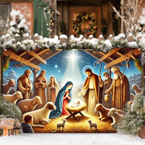 Christmas Nativity Scene Banner Holy Family Jesus Manger Wall Decor 71 x 43 Inches