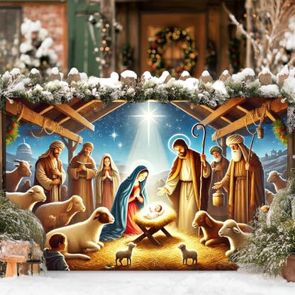 Christmas Nativity Scene Banner Holy Family Jesus Manger Wall Decor 71 x 43 Inches