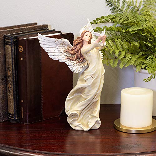 Religious Angel Statue with Dove - 10 Inch Decorative Sculpture for Home & Prayer Spaces