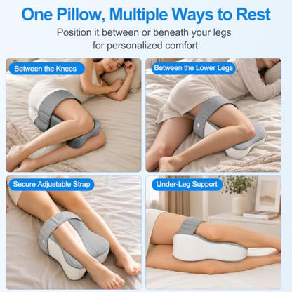 Adjustable Strap Knee Pillow for Side Sleepers - Orthopedic Memory Foam Support