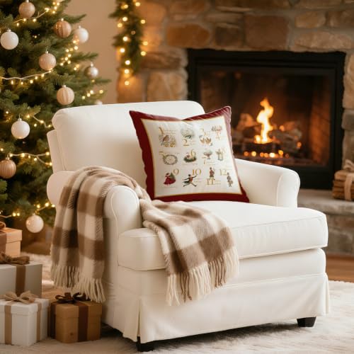 Multicolor 18x18 Inch Farmhouse Christmas Pillow Cover - 12 Days of Holiday Decor