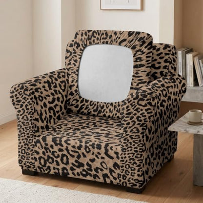 Leopard Print Arm Chair Cover Set - 2 Piece Stretch Slipcover for Small Sofas