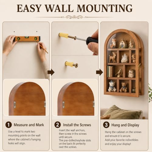 Vintage Wooden Shadow Box Trinket Shelf with Acrylic Door - Wall Mount or Tabletop Display