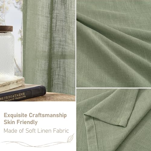 Semi Sheer Linen Curtains 52 x 54 Inch - Sage Green, Pack of 2
