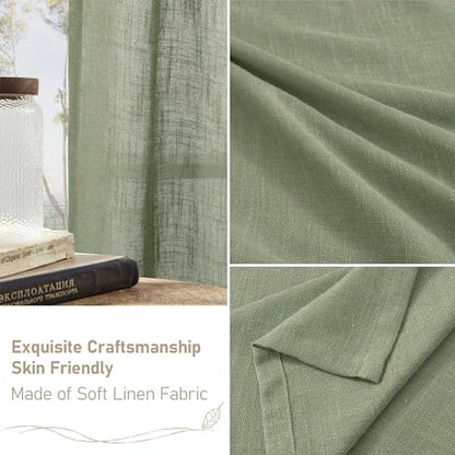 Semi Sheer Linen Curtains 52 x 54 Inch - Sage Green, Pack of 2