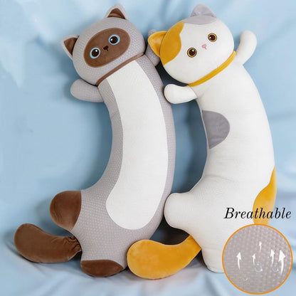 Grey Long Cat Plush Body Pillow for Side Sleep Support 39in