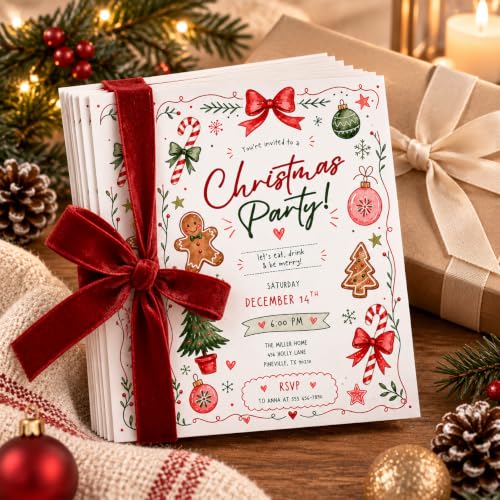 Personalized Christmas Invitations 20 Pack - Custom Holiday Party Invitations