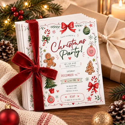 Personalized Christmas Invitations 20 Pack - Custom Holiday Party Invitations