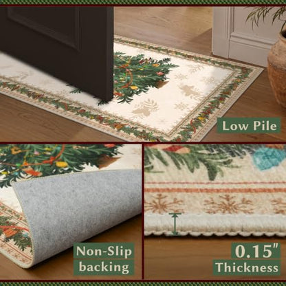 Beige Christmas Scatter Rug 2x3 ft for Bathroom Door - Washable, Non-Slip