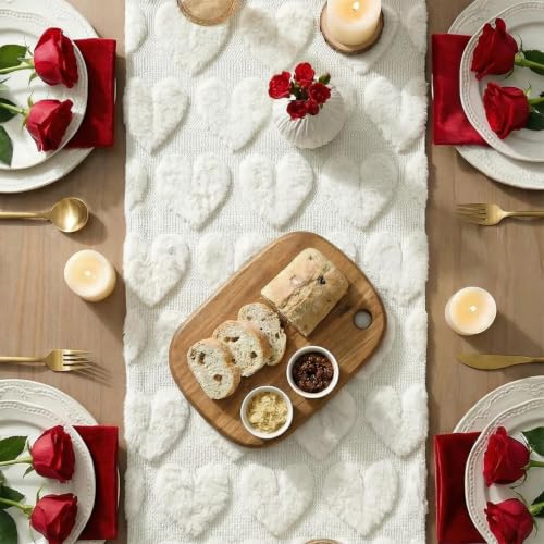 White Soft Plush Faux Fur Love Heart Valentine’s Table Runner 13x72 Inch Variation of THIS listing