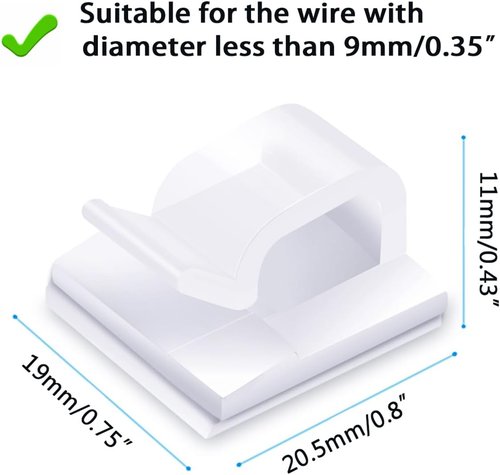 KGROTE Cable Clips - 60PCS Adhesive Wire Organizers for Desk & Wall | Large Clear Hooks for Outdoor & Holiday Lights