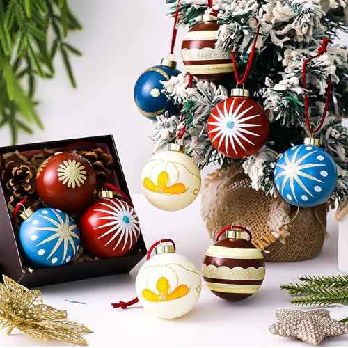 Leinuosen 12 Pcs Mid Century Modern Christmas Ornaments Vintage Ball Retro Christmas Tree Hanging Ornament Shatterproof Decorations Mid Century Holiday Decor