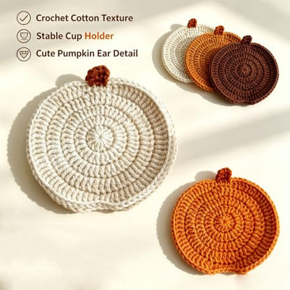Fall Crochet Coasters Set of 4 - Handmade Absorbent Drink Coasters - Fall 4