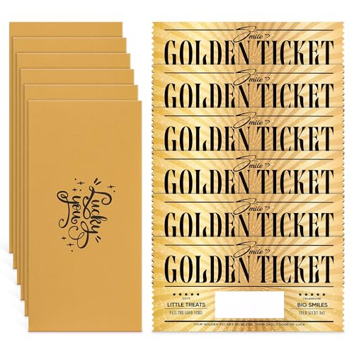 Golden Tickets Scratch Off Cards Set - 6 Pieces with Envelopes, Lucky Gift Reveal for Celebrations