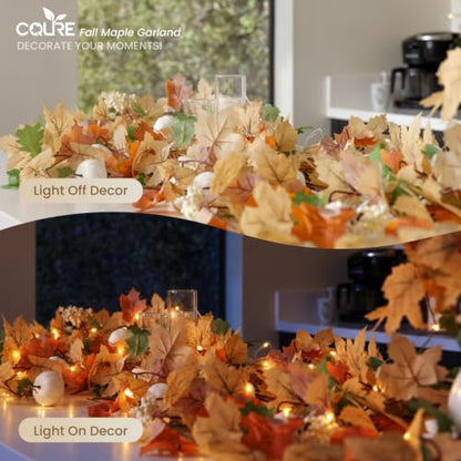 3 Pack Fall Leaf Garland with Lights - 17.7Ft Battery Operated Maple Leaves Autumn Decorations
