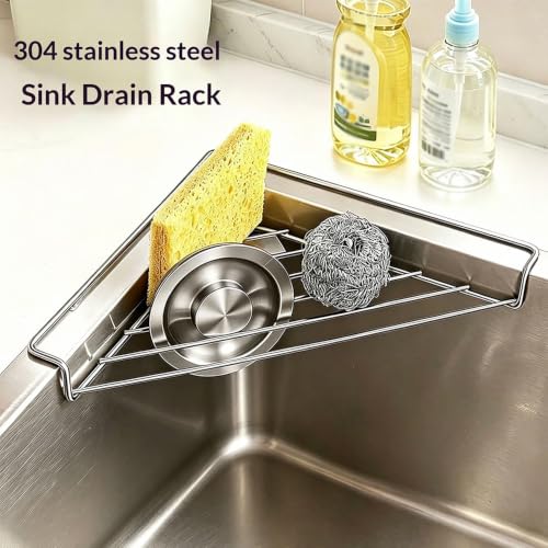 2PCS Stainless Steel Corner Sink Rack - Triangle Dish Drying Organizer for Kitchen Counter