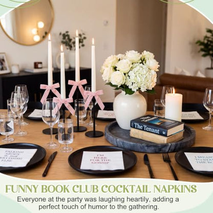 Book Club Napkins Set of 48 - 5x5 Inch Cocktail Paper Napkins with Humorous Quotes