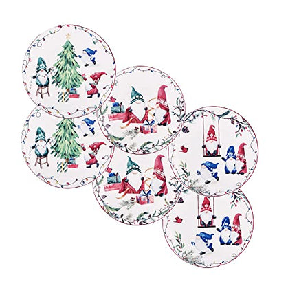 Christmas Gnomes Appetizer Plates Set of 6 - 6 Inch Ceramic Holiday Tableware