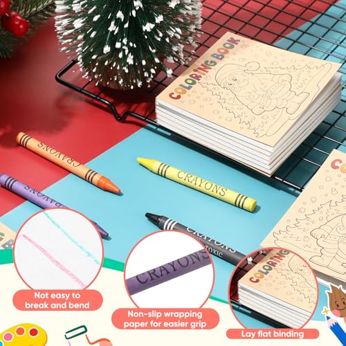Christmas Mini Coloring Book Set with Crayons - 30 Pack, 24 Pages, Holiday Activity
