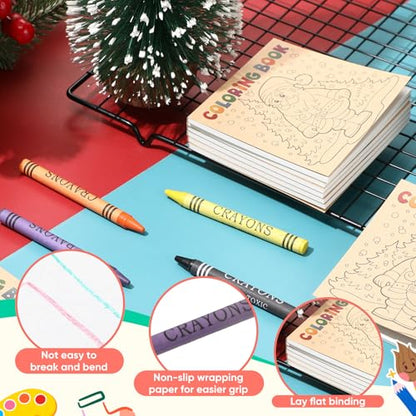 Christmas Mini Coloring Book Set with Crayons - 30 Pack, 24 Pages, Holiday Activity