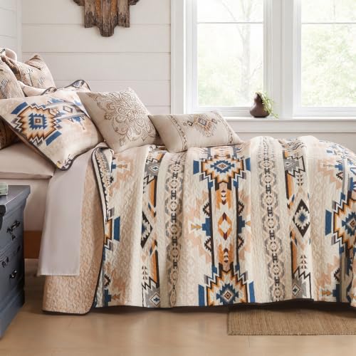 Queen Cotton Quilt Set with Reversible Bedspread Aztec Pattern - All Season Bedding