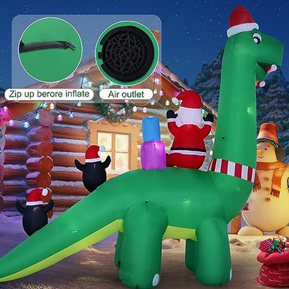 13ft Christmas Inflatable Dinosaur with Santa and LED Lights for Outdoor Decor